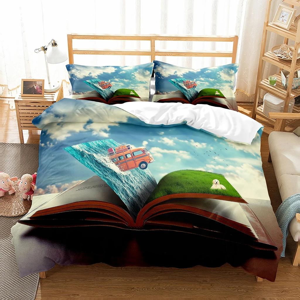Magic Book Duvet Cover Set Purple Light Book Comforter Cover Lightweight Polyester Quilt Cover with Pillowcase for Boys Teens