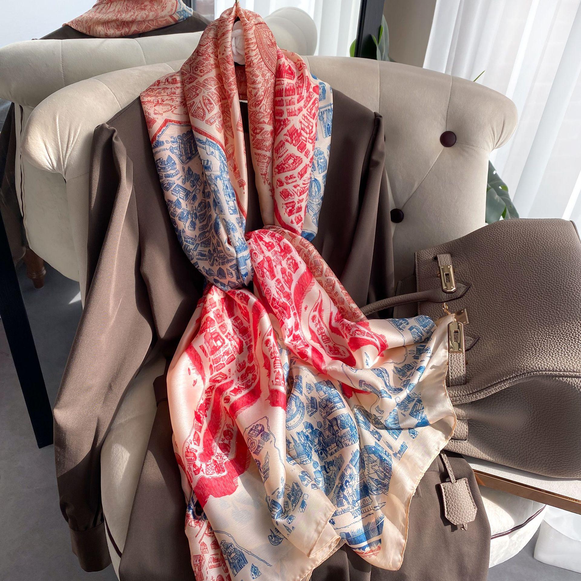 

Высококачественные роскошные шелковые шарфы, повязка на голову, шарфы, шейный шарф для женщин, шелковый шарф с цепочкой, женская декоративная шаль 180-90cm