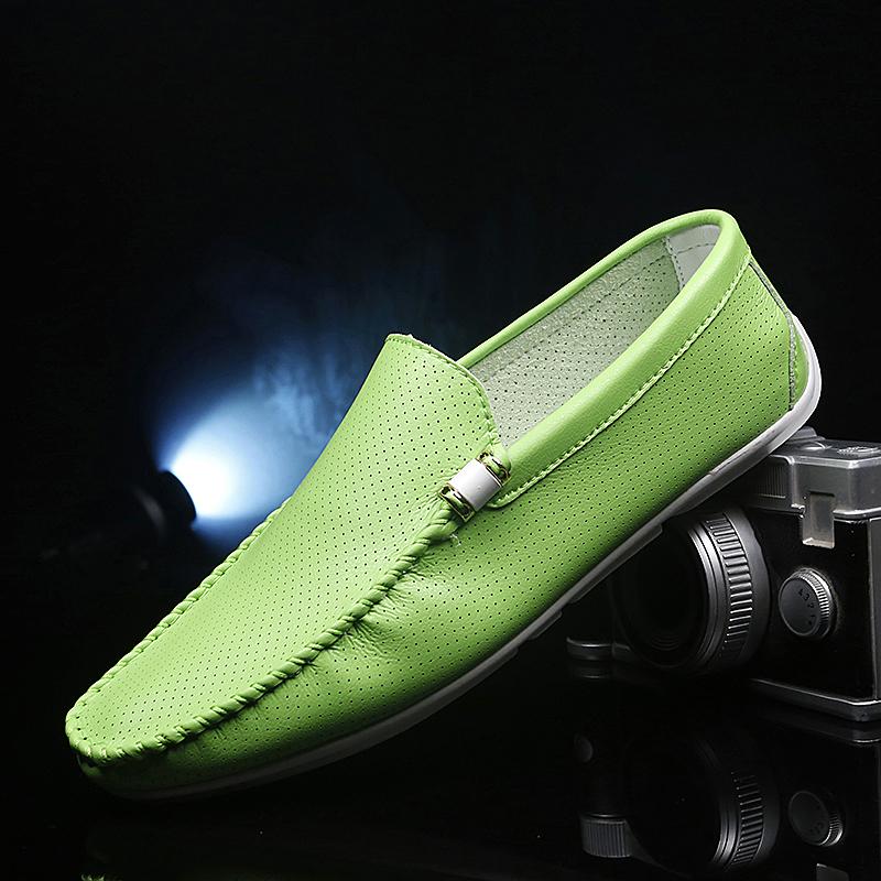 Lightweight Men's Casual Shoes 2025 Summer Leather Penny Loafers Men Moccasins Hollow Out Slip on Flats Boat Mens Driving Shoes