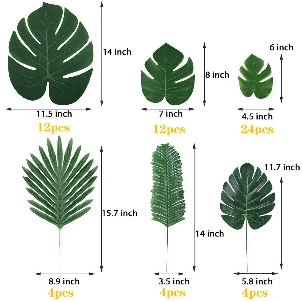 Tropical Plant Decor Set With Artificial Palm Leaves For Hawaii Jungle Party Supplies