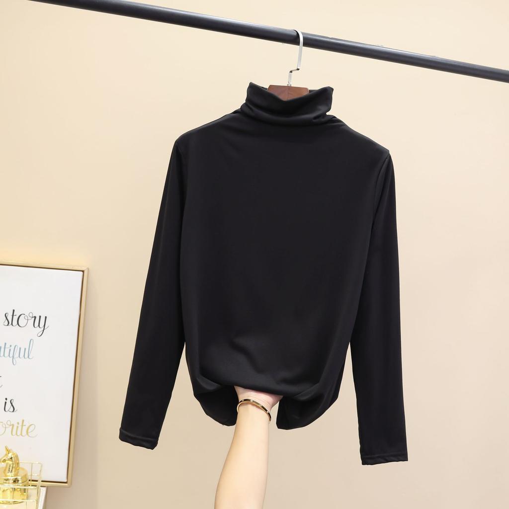 Top ajustado para mujer de cuello semi alto, camiseta gruesa de manga larga para debajo para otoño invierno
