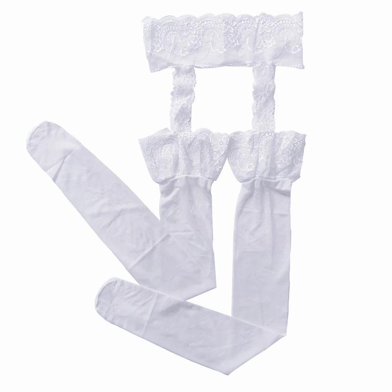 Women Sexy Ultra Thin Transparent High Tube Long Stockings With Lace Garter Belt Crotchless Underwear Pantyhose
