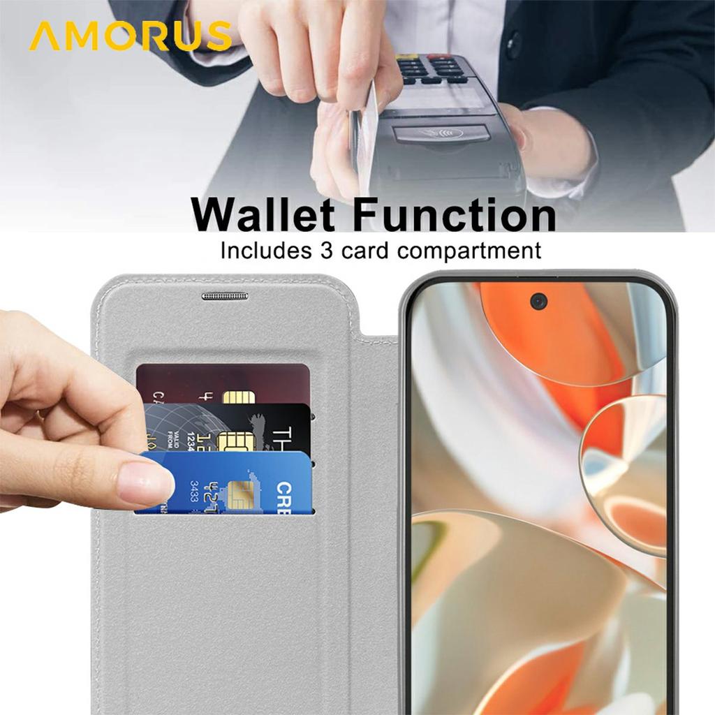 For Google Pixel 9 Pro XL Case Compatible with MagSafe RFID Blocking Card Holder Leather Phone Cover