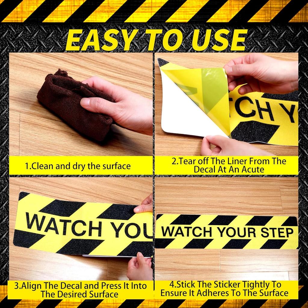 3PCS Watch Your Step Sign,6 x 24 Inch Premium Self Adhesive Watch Your Step Sticker for Workplace Home Business Safety Wet Floor Caution,Help Prevent
