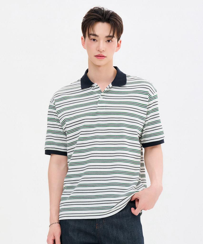 CHASECULT Men'S Striped Short Sleeve Collared T-Shirt-Fbrk5712D0H