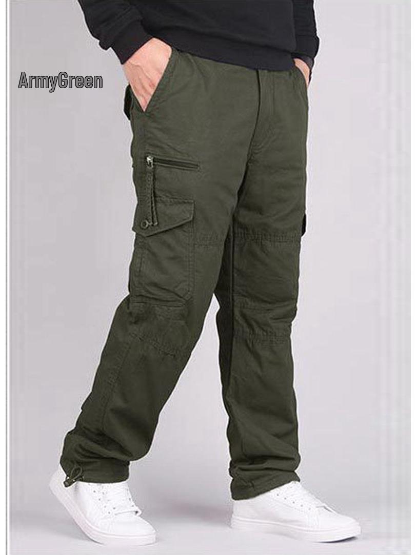 

Army Green Men s Pure Cotton Outdoor Work Pants: Windproof, Straight Leg, Multi-Pocket, Loose Fit for Mountaineering and Casual Wear. M