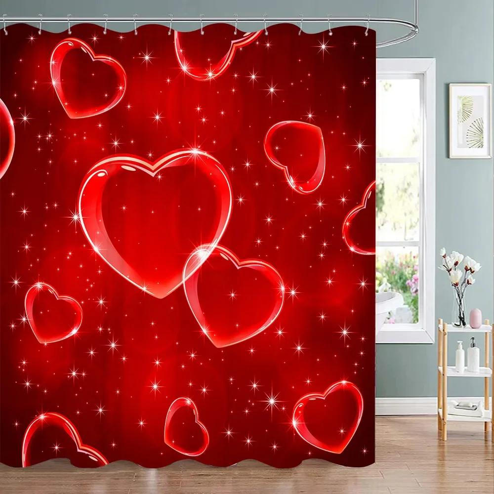 Valentine's Day Red Rose Shower Curtain Pink Red Love Tree Flower Polyester Fabric Washable Hanging Curtains Bathroom Decoration