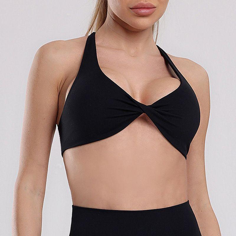 

Cross Thin Shoulder Open Back Sports Intimates Naked Women Sense Push up with Breast Pads Yoga Workout Vest Tight Bra High Elastic S Black
