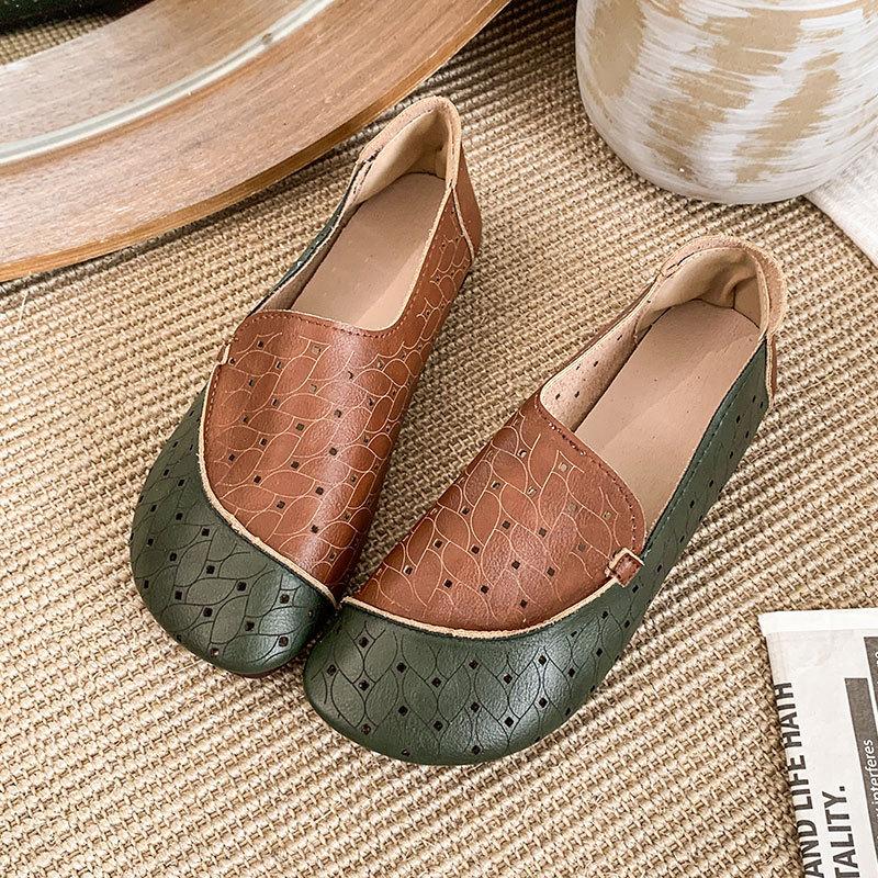 Retro Hollow Hole Shoes Single Shoes Women's 2025 One-pedal Summer Non-slip Soft-soled Small Leather Shoes Old Beijing Cloth Shoes