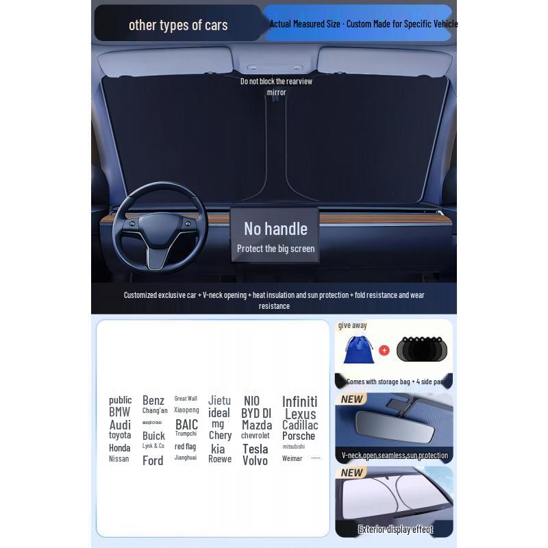 Car Sun Visor Sunshade for Small Windows - Heat Insulation Curtain for Interior Windshield