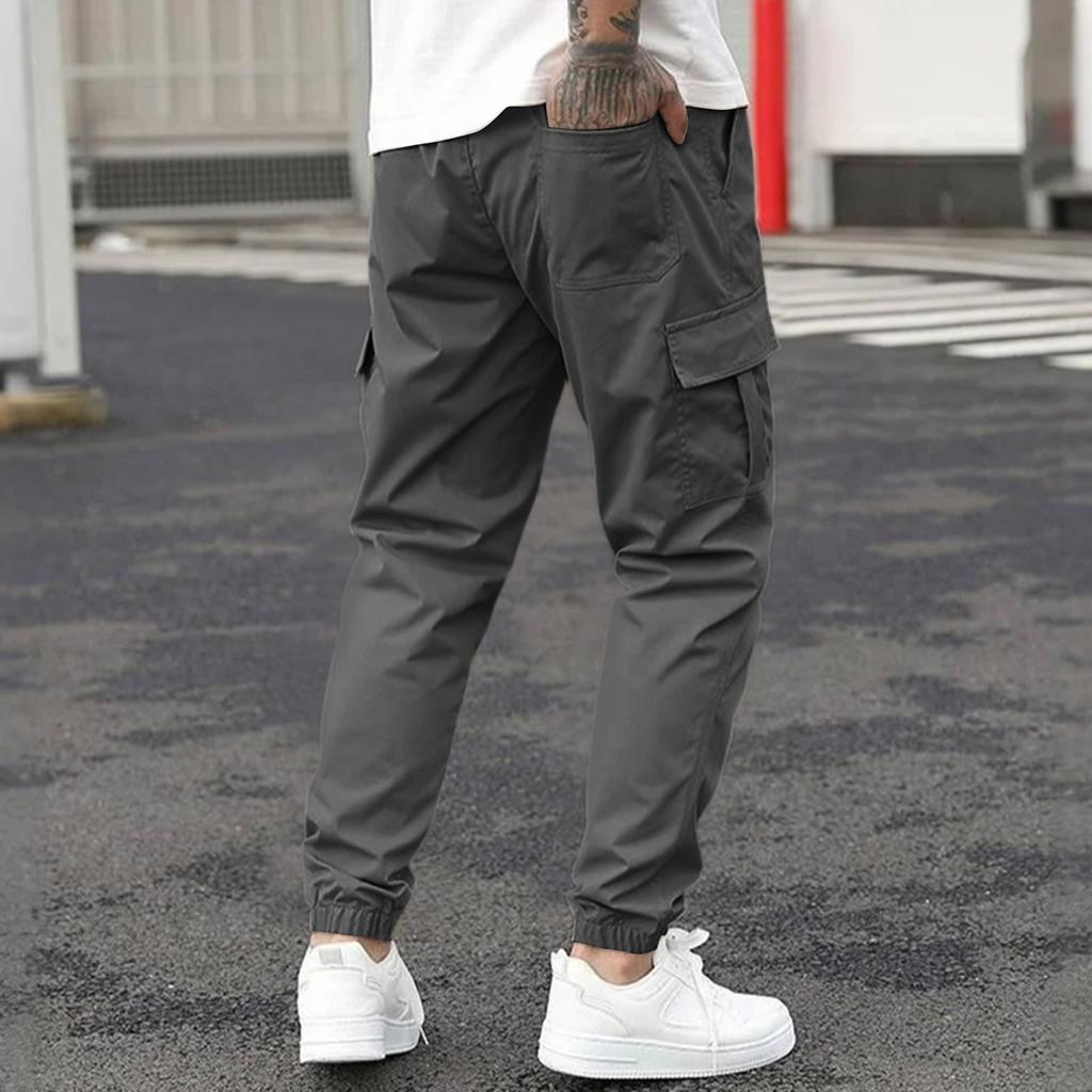 Men's Loose Casual Multi-pocket Work Pants, Youth Stretch Waist Drawstring  Pants