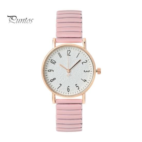 Women Daily Watch Quartz Round Dial Elastic Band Simple Style Alloy Time-checking High Accuracy Student Wristwatch Dating Timepiece Casual Formal