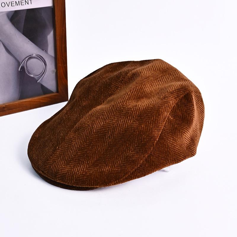 Hat Female Corduroy Forward Hat Autumn and Winter Warm Versatile Beret Big Head Circumference Show Face Small Newsboy Hat