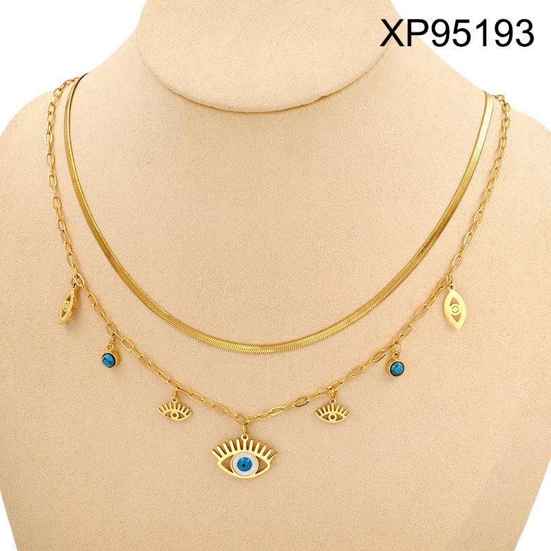 European & American Fashion Titanium Steel Double Layer Clavicle Necklace with Eye & Star Pendant for Women.