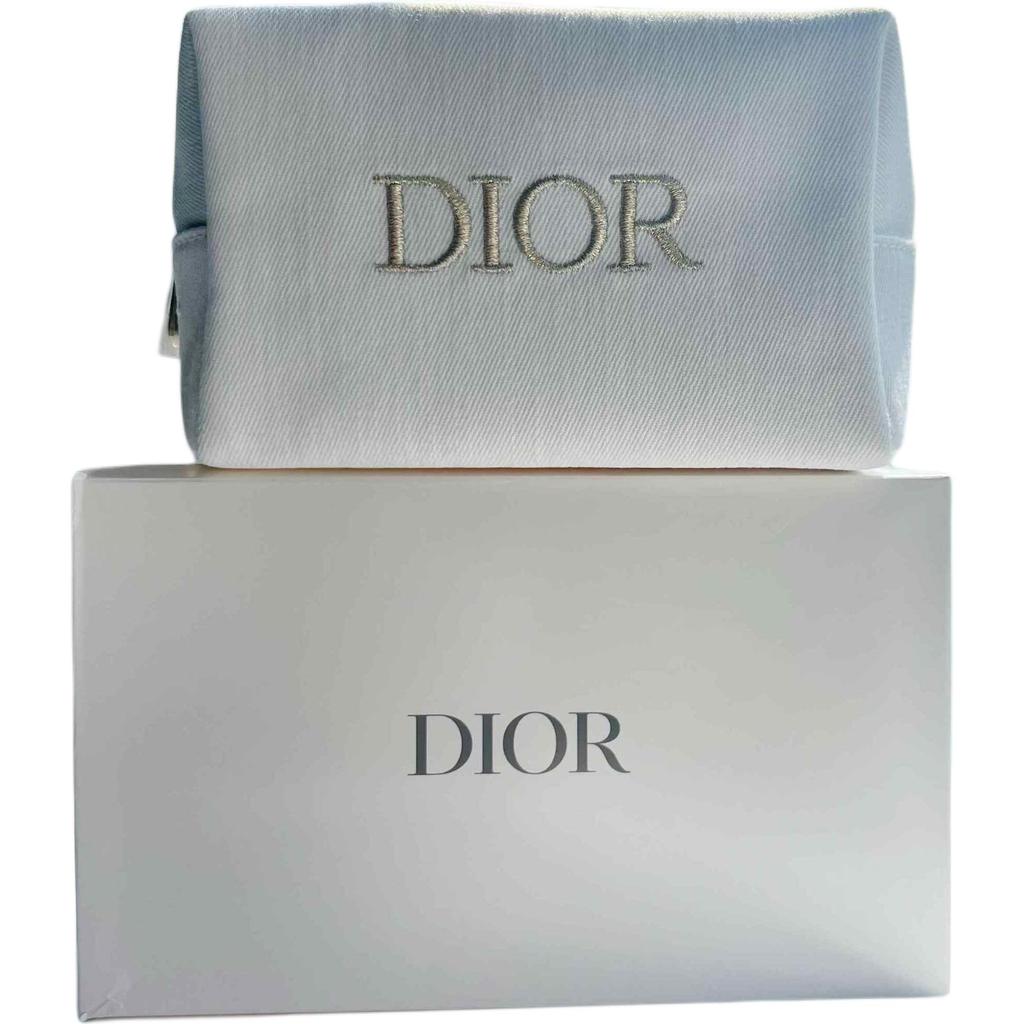 Dior Tissu en Denim Imprimé Classique Moderne Minimaliste Sacs à Maquillage Blancs Portables 18*9*11cm