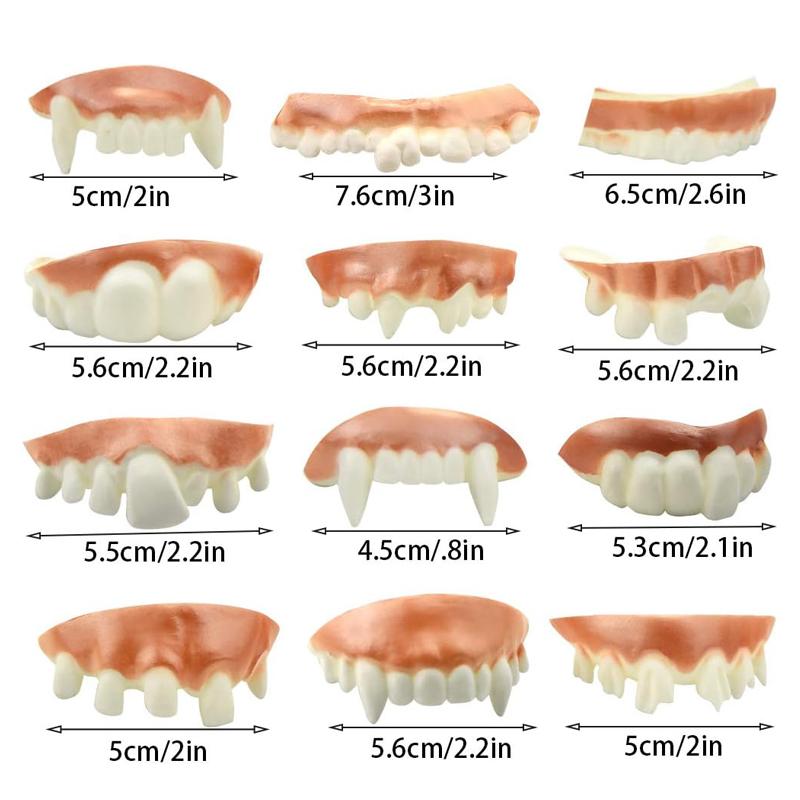 12Pcs Halloween Funny Gnarly Teeth Gag Tooth Cosplay Ugly Fake Tooth Vampire Denture Party Costume Pos Props Trick Toys