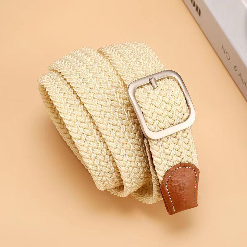 Non-Porous Non-Punching Pin Buckle Men'S And Women'S Same Woven Belt Elastic Elastic Casual Canvas Belt Student Belt