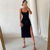 2025 Summer Velvet Spaghetti Strap Slim-Fit Slit Evening Dress for Women