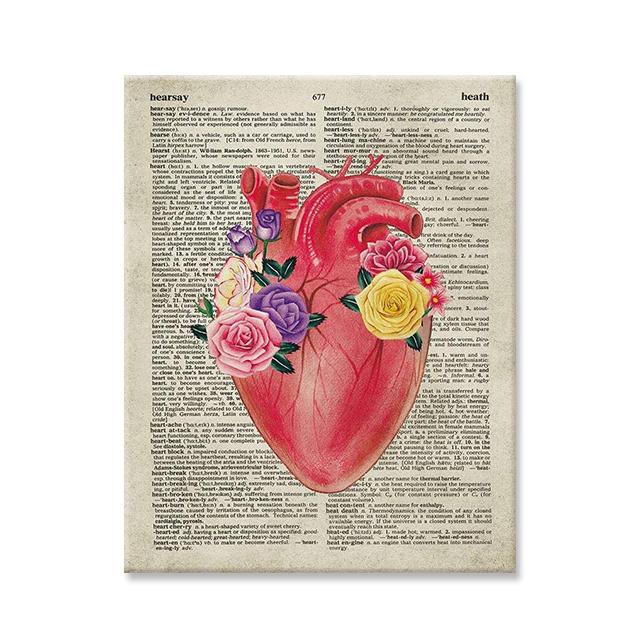 Ανθρώπινα Όργανα Τέχνη με Λουλούδια Ζωγραφική σε Καμβά Vintage Ιατρική Ανατομία Εικόνες στον Τοίχο Αφίσες Cuadros Κλινική Νοσοκομείου Διακόσμηση Τοίχου