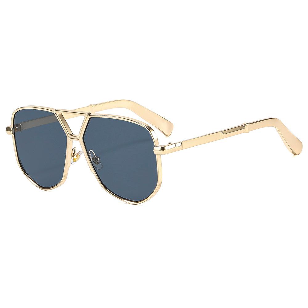 European And American Fashion New Metal Double Beam Sunglasses Personalized Retro Versatile Trend Pilot Sunglasses Men'S Glasses