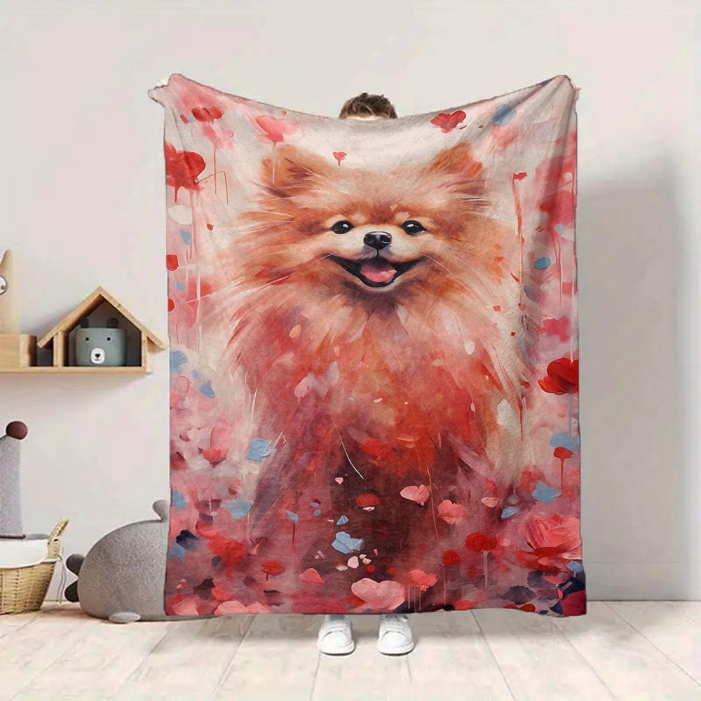 1Pc Pomeranian Heartland Flannel Blanket, Soft And Comfortable, Casual Warm, Camping Travel, Christmas, Halloween Xmas Gift. G1167