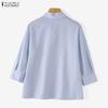 ZANZEA Women Daily Casual 3/4 Sleeve Loose Commute Stripe Blouse