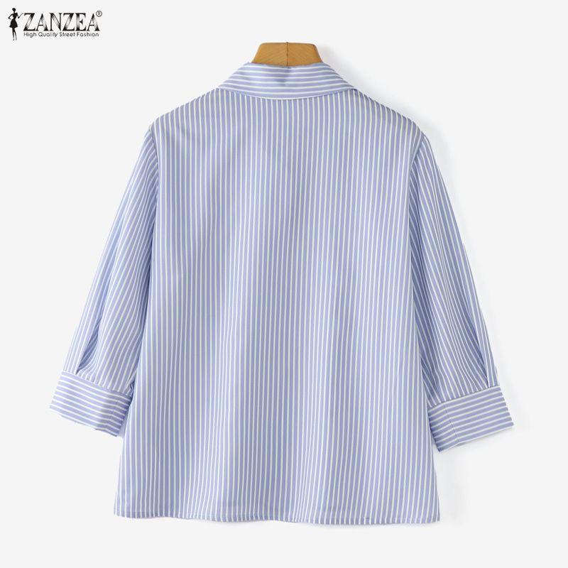 ZANZEA Women Daily Casual 3/4 Sleeve Loose Commute Stripe Blouse