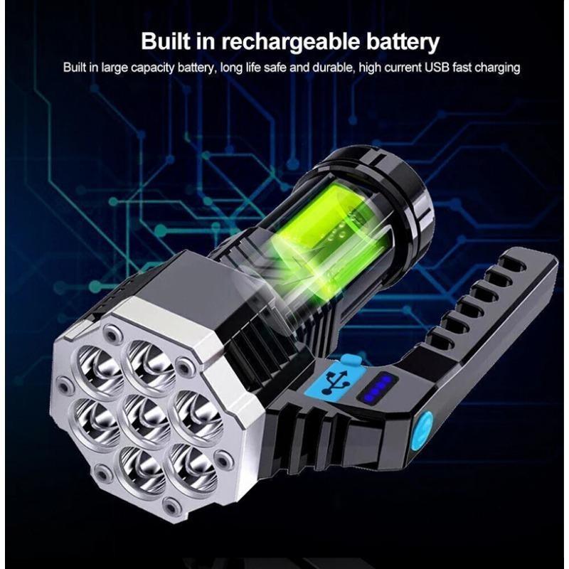 High Power Rechargeable LED Flashlights 7/4LED Camping Torch With COB Side Light Lightweight Outdoor Lighting ABS Material