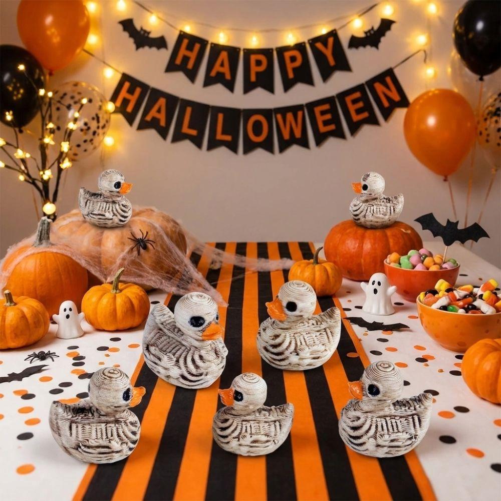 Gothic Style Halloween Skeleton Duck Statue 3D Printed Scary Duck Mini Ducks Ornament Plastic Skull Duck Figurines
