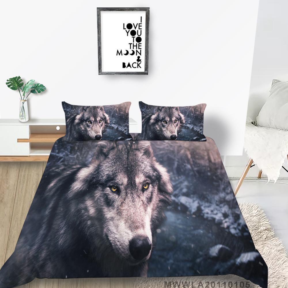 2023 New Style Duvet Cover Set Wolf Printing Bed Set Luxury Cool Bedding Set Cover Girl Bedding Set Polyester Single Size Bed Cover