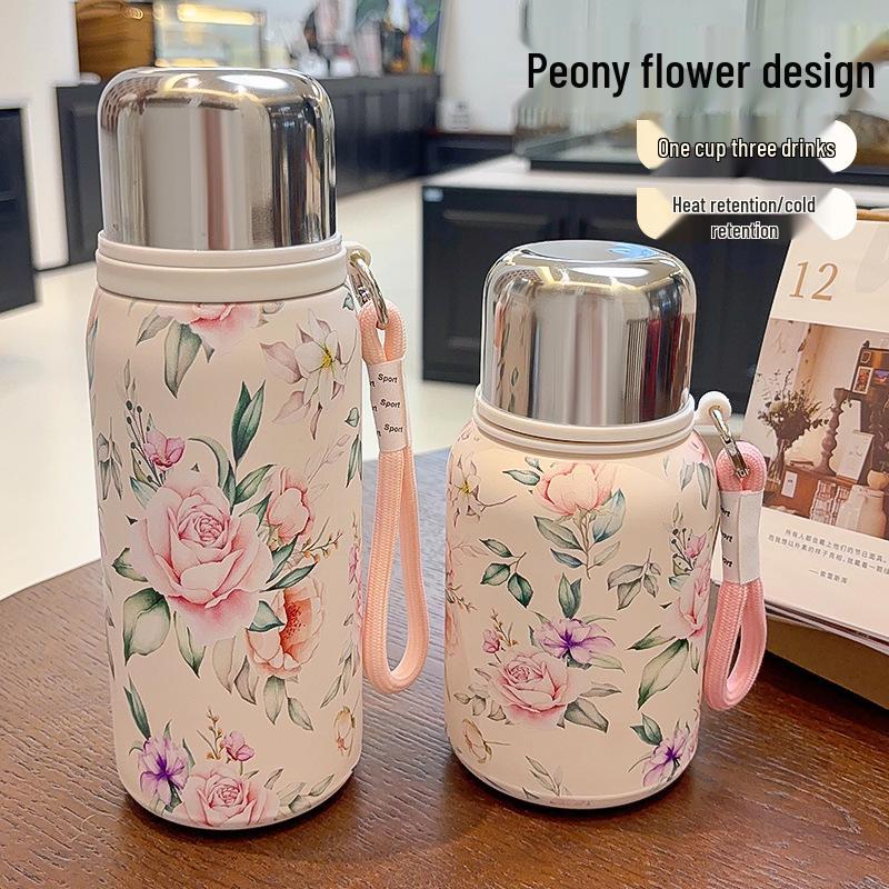 Elegant Chinese Retro Floral Insulated Stainless Steel Water Flask for Women