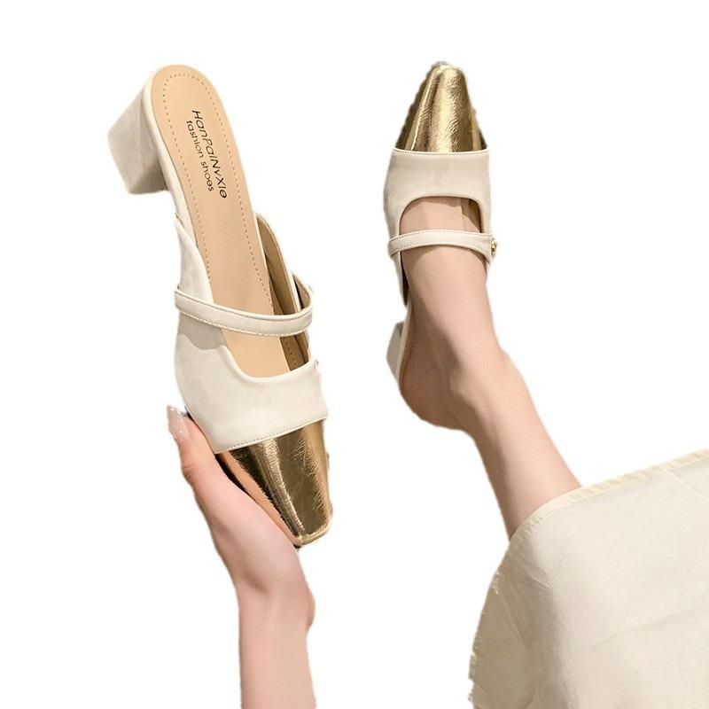 Spitze Zehenpartie Taschenkopf Französische Halbschuhe draußen Damenschuhe Frühling flach lässig Mary Jane Pedale Sandalen Tide