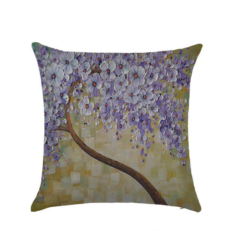 Sofa Pillow European Three-dimensional Oil Painting Tree Print Polyester Cushion Home