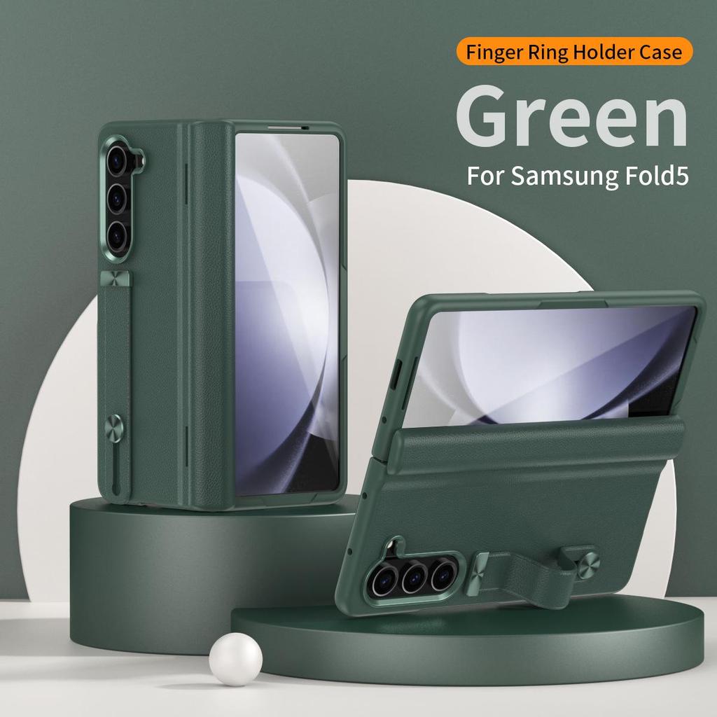 Samsung Z Fold6/5 Leather Phone Case with Film Protection & Wrist Strap