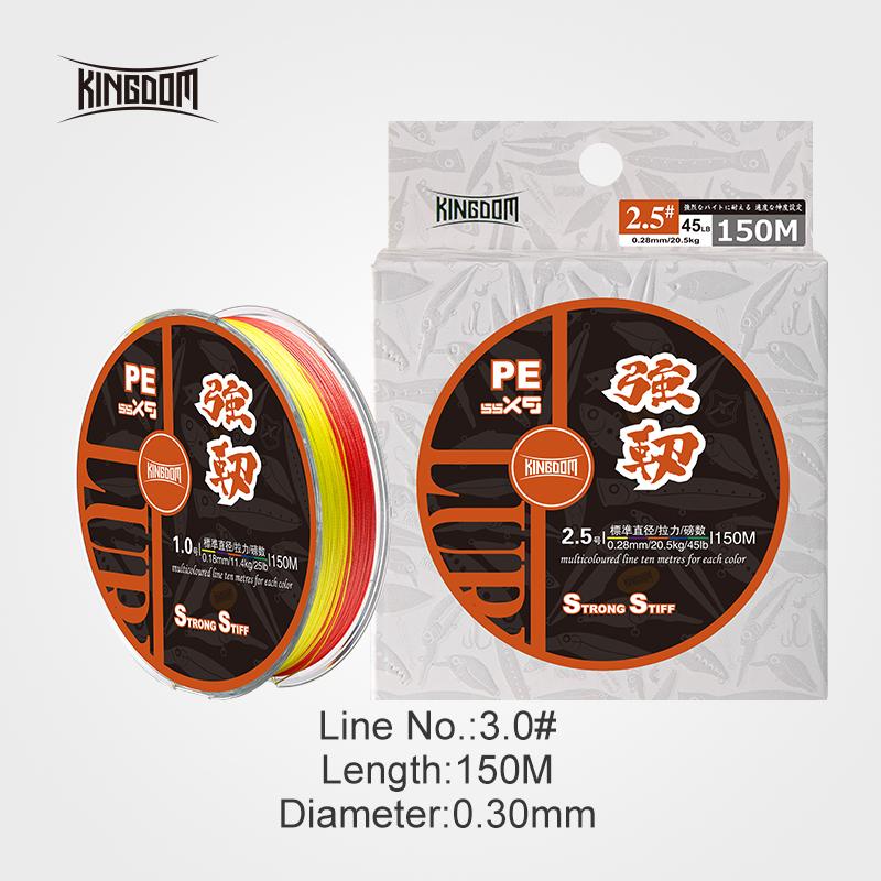 Kingdom Angelschnüre, 9 Stränge, geflochtene PE-Schnur, super steif und stark, 150 m, 9 Größen