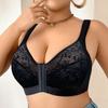 Women Plus Size Front Buckle Embroidered Bra For Large Bust Side Collecting Underwear