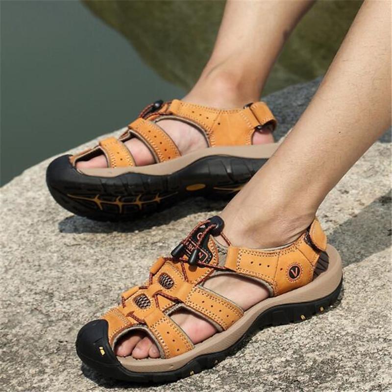 Summer Genuine Leather Sport Sandals Men Trekking Hiking Climbing Casual Sneakers Male Outdoor Soft Roman Wading Beach Shoes