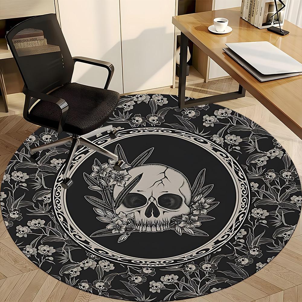1PC Skull Floral Pattern Chair Carpet for Office, Indoor Non-Slip Washable Carpet, Soft Comfortable Mat For Office Room yy250930206