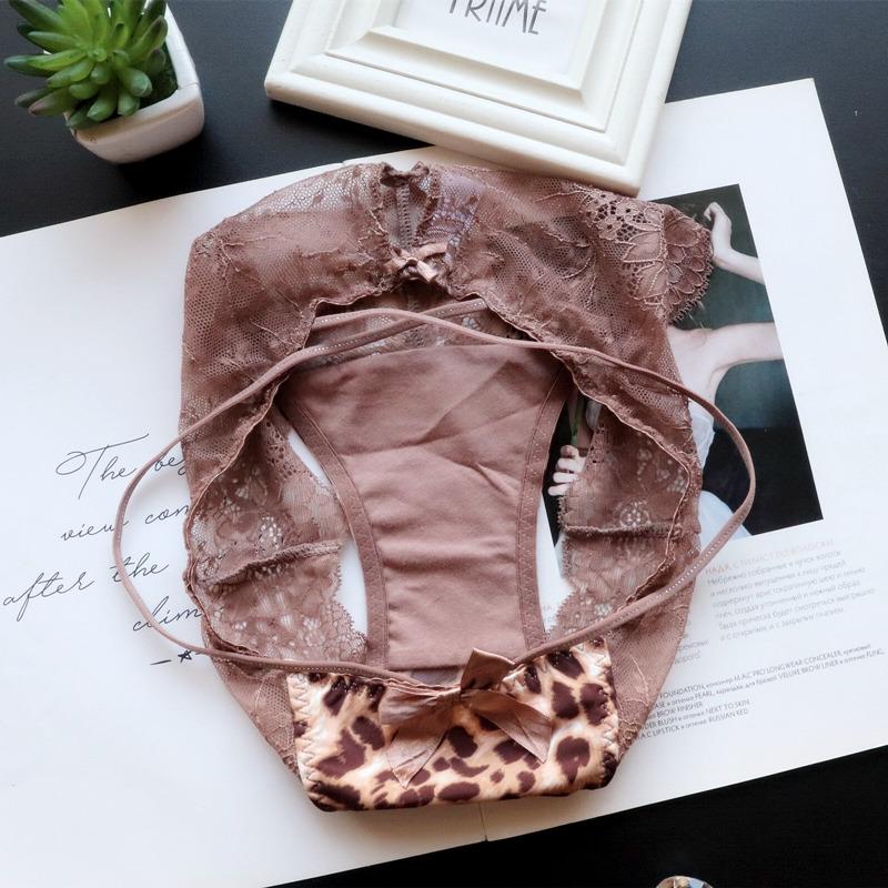 Print Ribbon Unterwäsche Leoparden-Spitzenhöschen für Frauen Low-Rise-Slips für Frauen