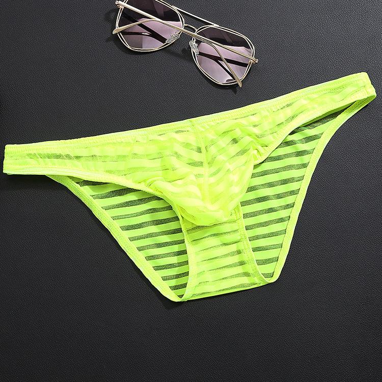 New Multi Color Men's Triangle Underwear Low Waist Breathable Solid Color Stripe Ultra Thin Transparent Ice Silk