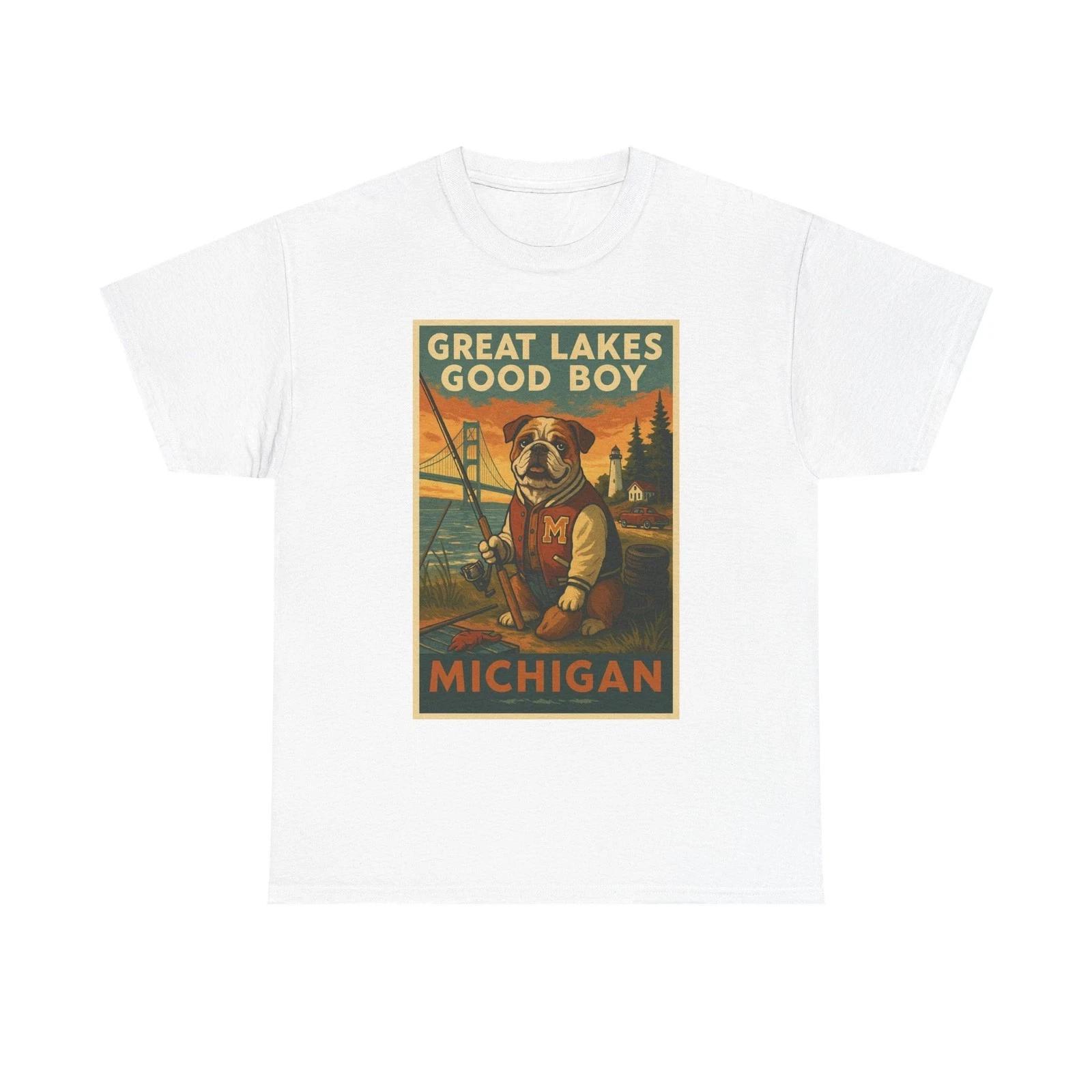 Great Lakes Good Boy Michigan T-Shirt | Dog Retro Travel Poster 4XL
