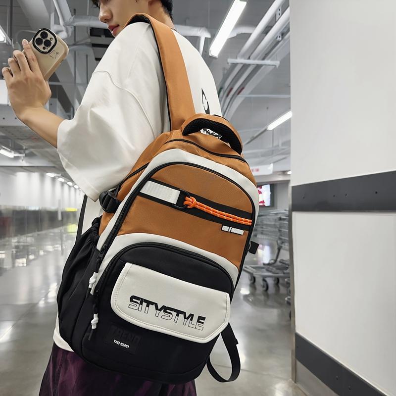 Großer, leichter Schulranzen für Mittelschüler mit großem Fassungsvermögen und Farbblock-Design für Herren