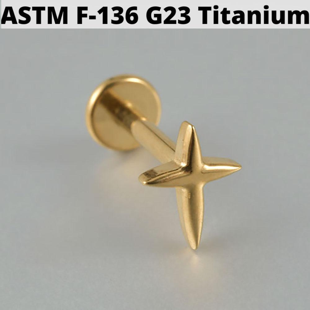 Cz Four Pointed Star G23 Solid Titanium Cartilage Earrings Stud 16G Internally Threaded Sun Helix Ear Tragus Piercing Jewelry