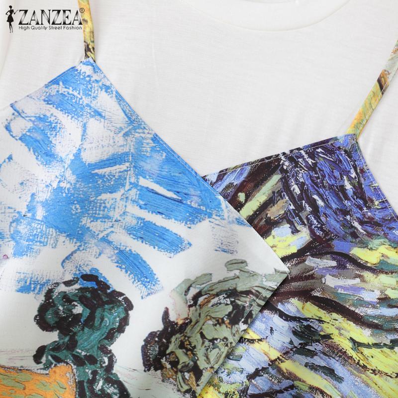 ZANZEA Women Casual Round Neck Loose Short Sleeve Patchwork T-Shirts