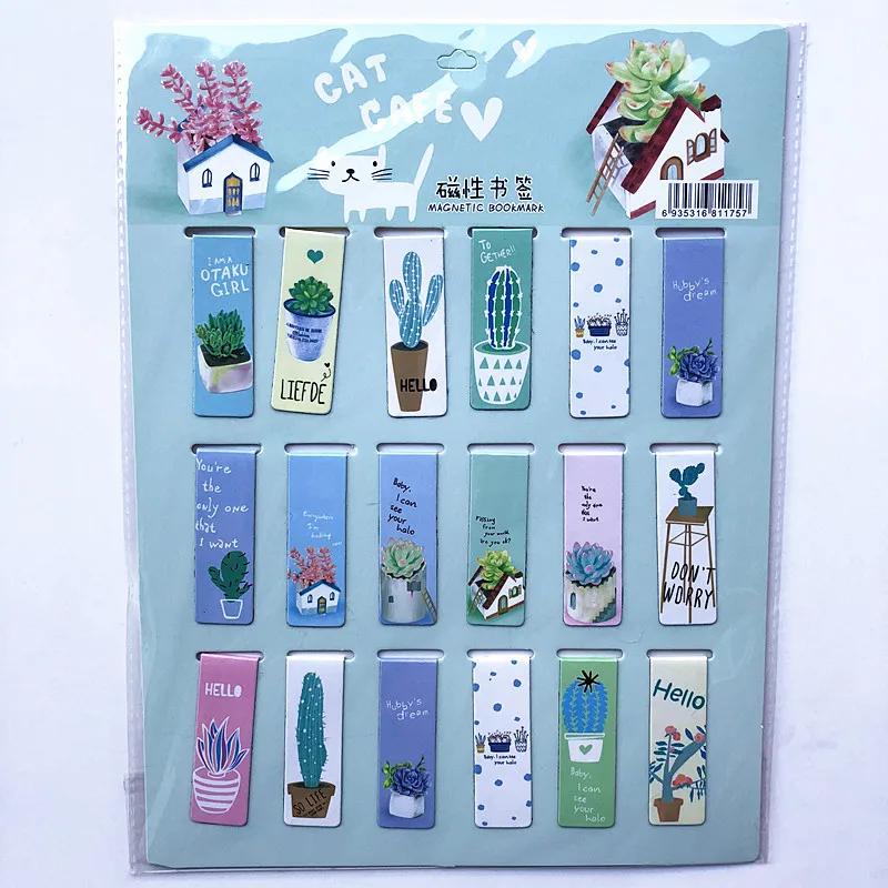 18pcs/set Colorful Cats Kawaii Flowers Magnetic Bookmarks Stars Cartoon Animal Sakura Daily Magnet Book Mark For Children Kids