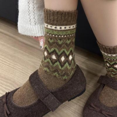 Fleece Wool Socks Warm Fleece Thickened Upgraded Style Second-Generation Retro National Warm Mid-Tube