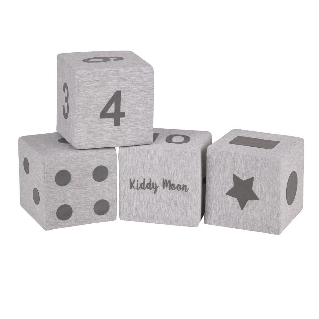 KiddyMoon Soft Foam Cubes Building Blocks 14cm for Children, 4 Pieces, Mix: Light Grey-print