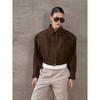 Women Faux Suede Cropped Jacket Lapel Zip Pocket Elastic Hem Loose Cargo Bomber Coat