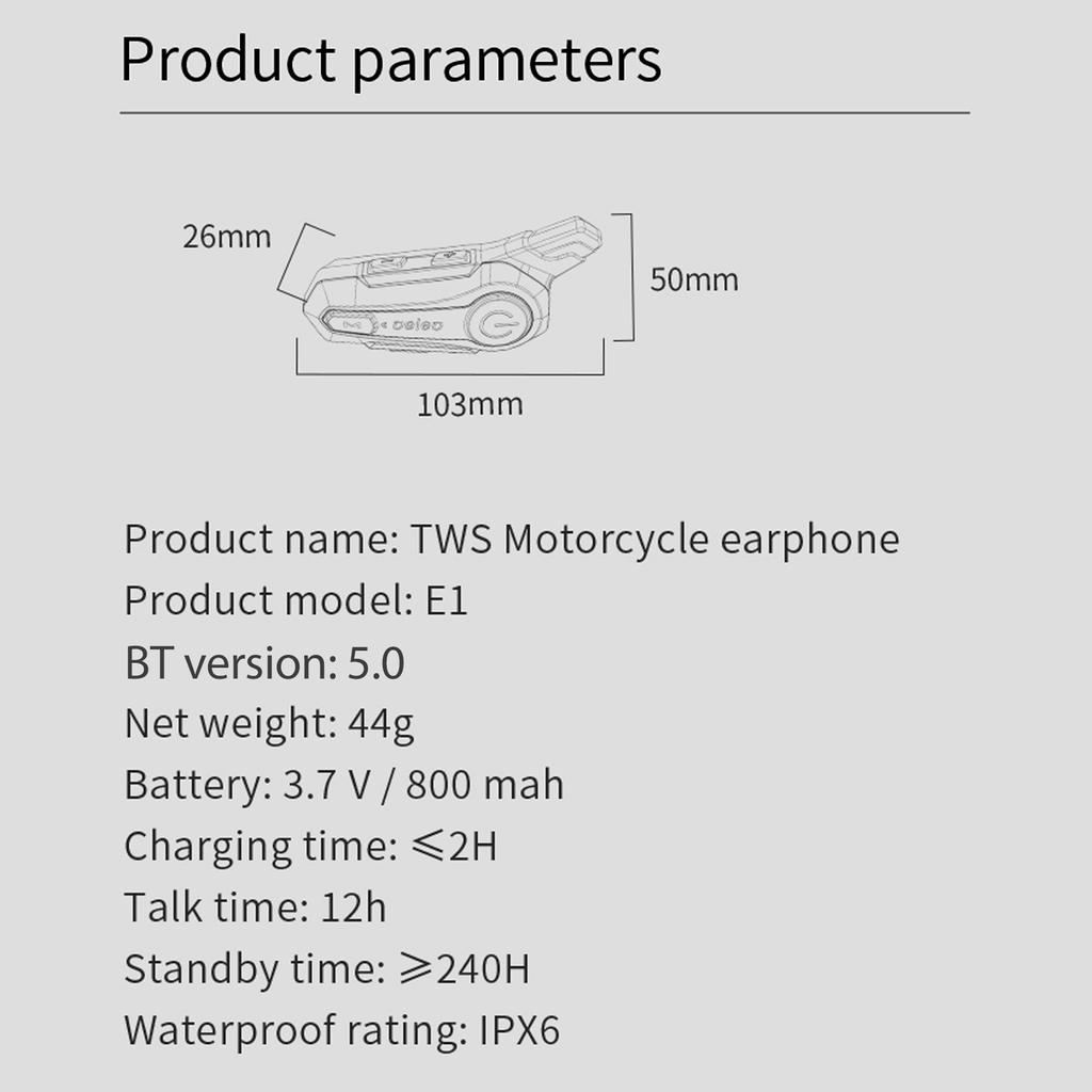 Motorcycle BT Intercom with Helmet BT Headset Waterproof Universal Communication System for ATV