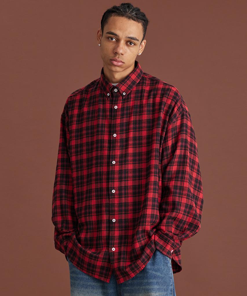CREAM SODA LAB Big Oversized Tartan Check Shirt Red